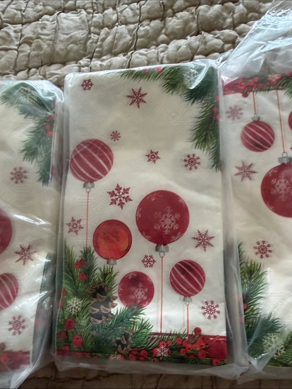 Holiday Paper Napkins with Red Ornaments four huge packages